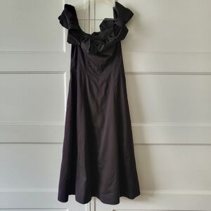anthropologie black dress with bow NEW ~ BLACK Anthropologie Silky Satin PUFF SLEEVE BOW FRONT Mini Dress ~  Large